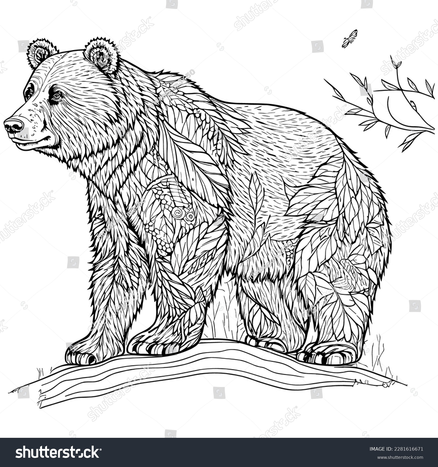 Bear forest coloring page line art stock vector royalty free