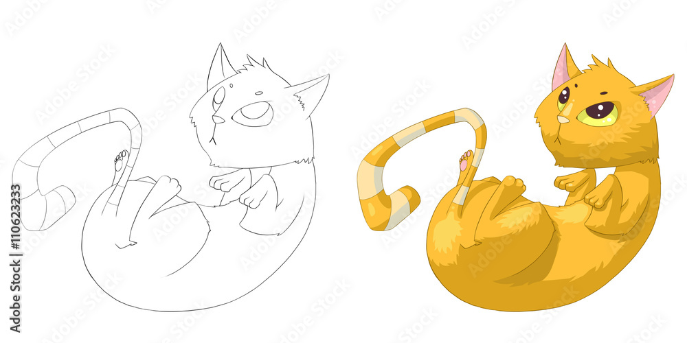 Creative illustration and innovative art animal set sketch line art and coloring book bobcat cat realistic fantastic cartoon style character design wallpaper story background card design illustration