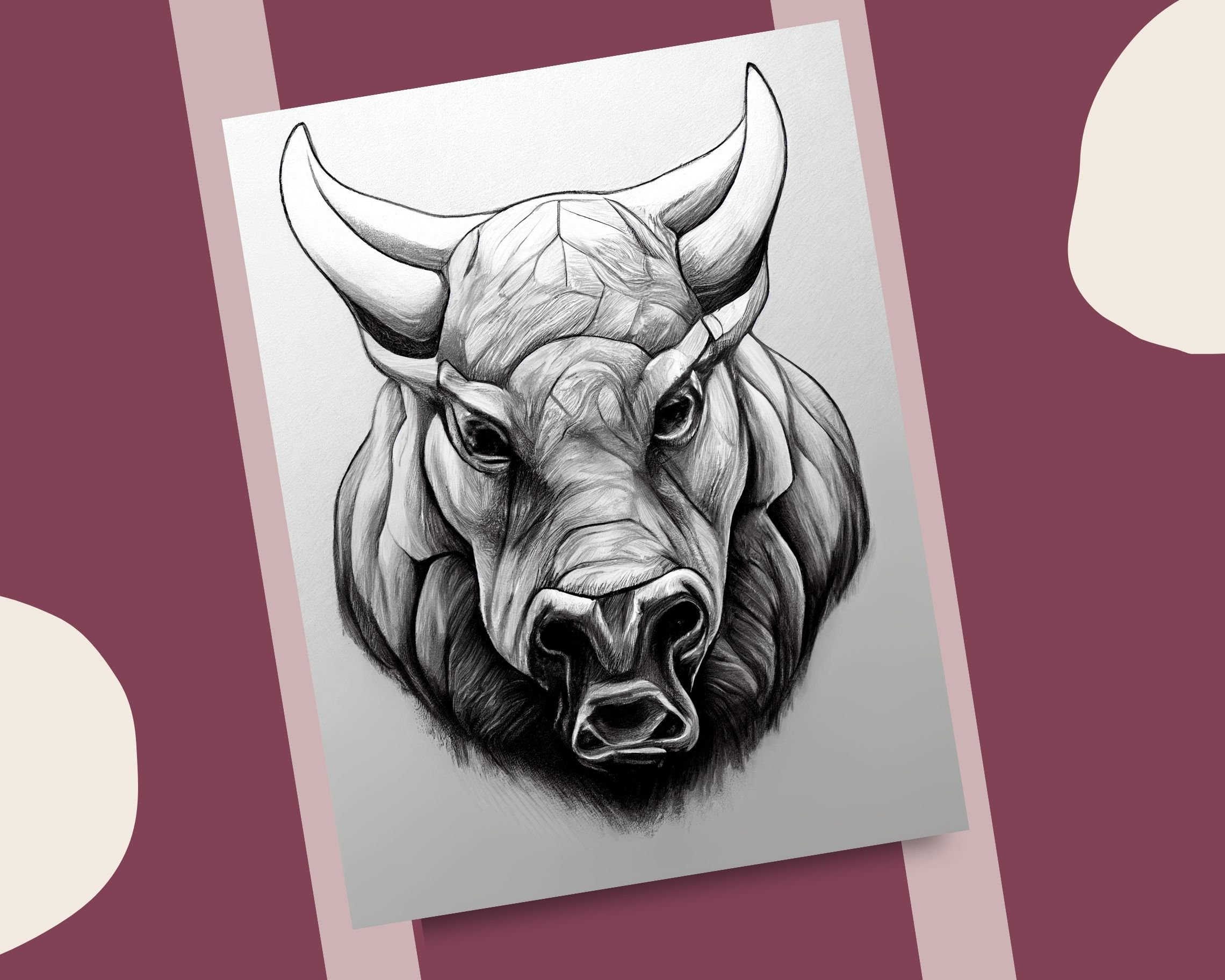 Realistic bull heads coloring pages angry bulls grayscale printable coloring book