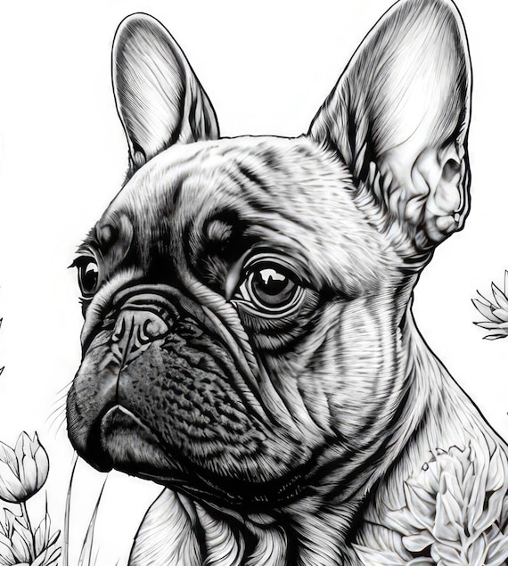 French bulldog coloring sheet ai generated coloring page of a cute french bulldog with flowers instant download