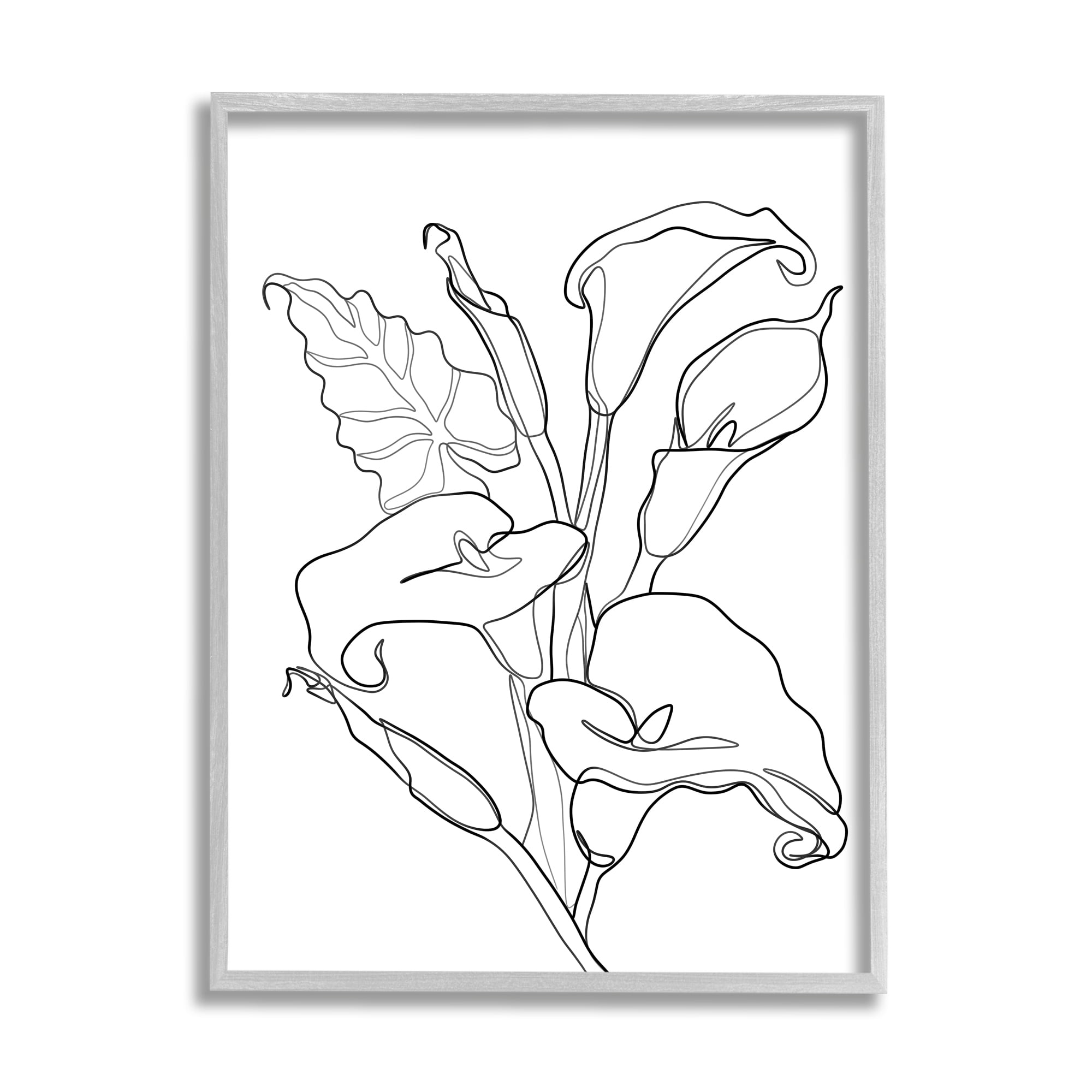 Stupell industries calla lily floral stem modern minimal line drawing tropical painting gray framed art print wall art x design by ros ruseva