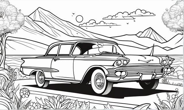 High details realistic car coloring page for kids