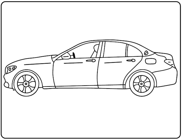 Premium vector realistic car coloring pages for kids and adults black and white hand drawing vehicles