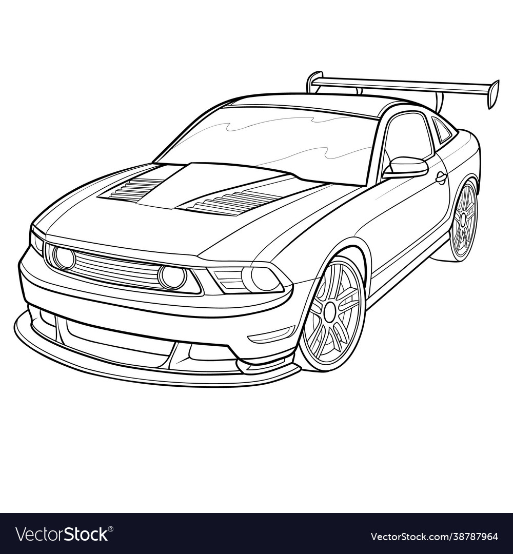 Sketch sports car coloring book isolated object vector image