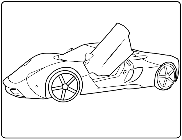 Premium vector realistic car coloring pages for kids and adults black and white hand drawing vehicles