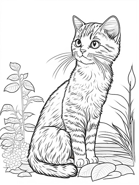 Premium ai image cat coloring page for adults coloring page for kids