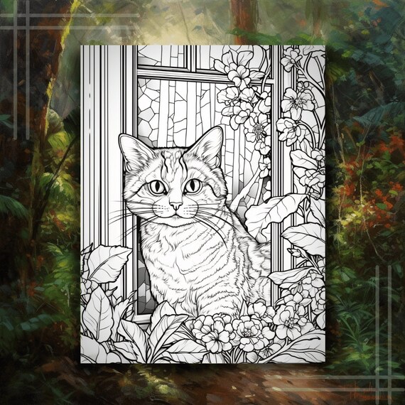 Realistic cat coloring pages instant download digital coloring pages