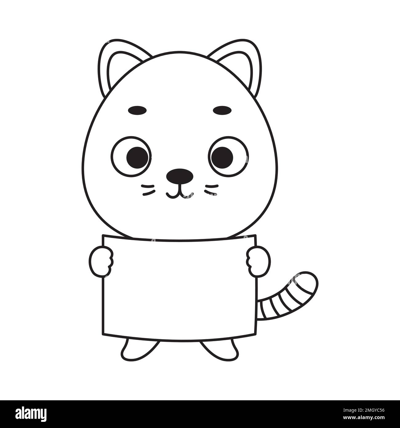 Coloring page cute little cat holds paper sheet coloring book for kids educational activity for preschool years kids and toddlers with cute animal stock vector image art
