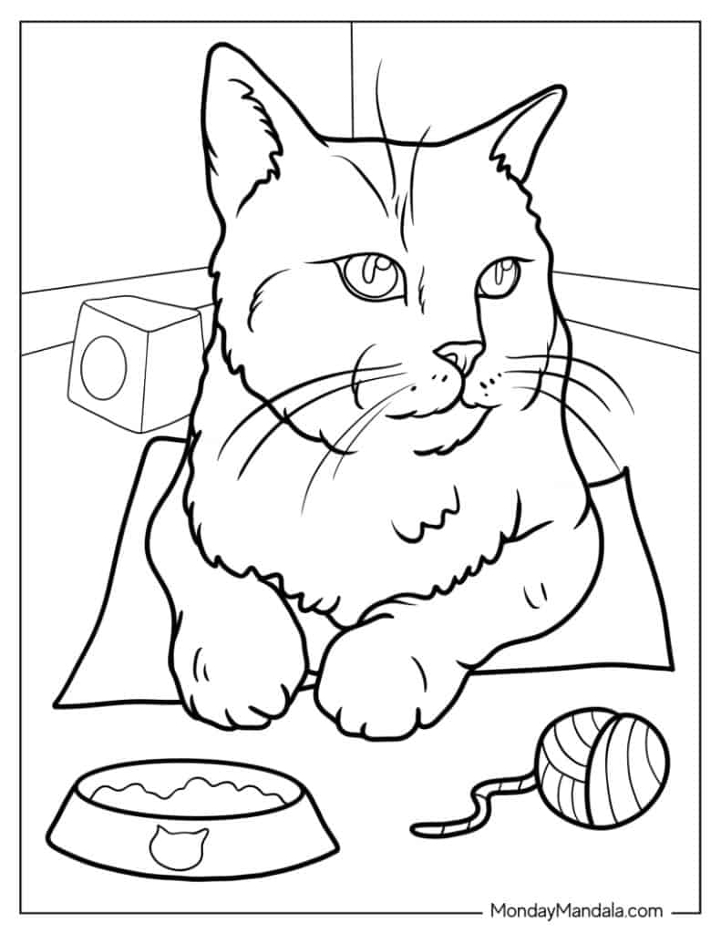 Cat coloring pages free pdf printables