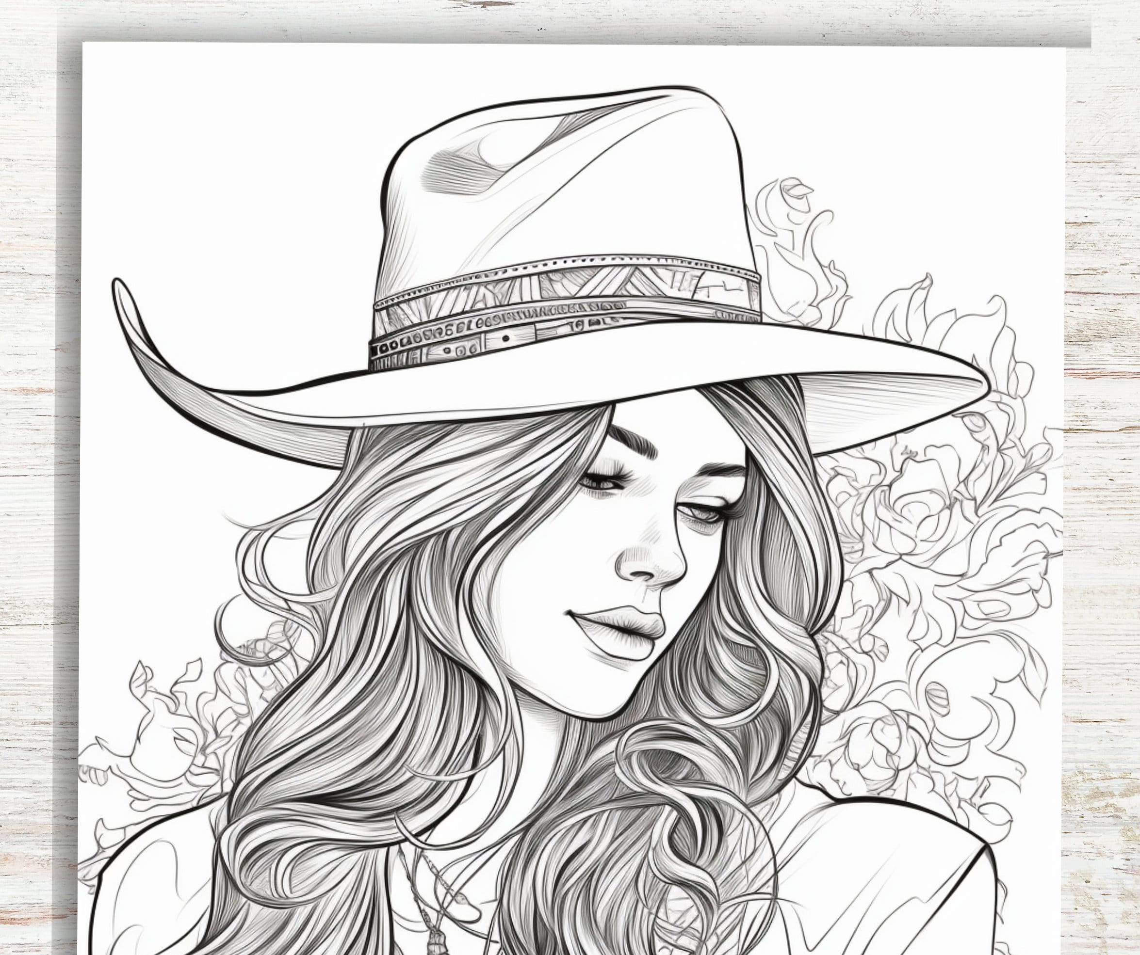 Cowgirl coloring pages printable pdf pages a grayscale female portrait illustrations for stress relief download now