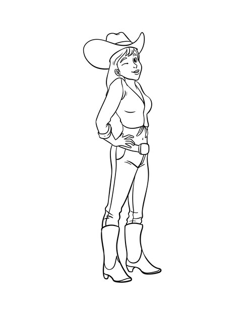 Premium vector cowgirl isolated coloring page for kids