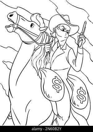 Cowboy horse riding with a gun coloring page stock vector image art
