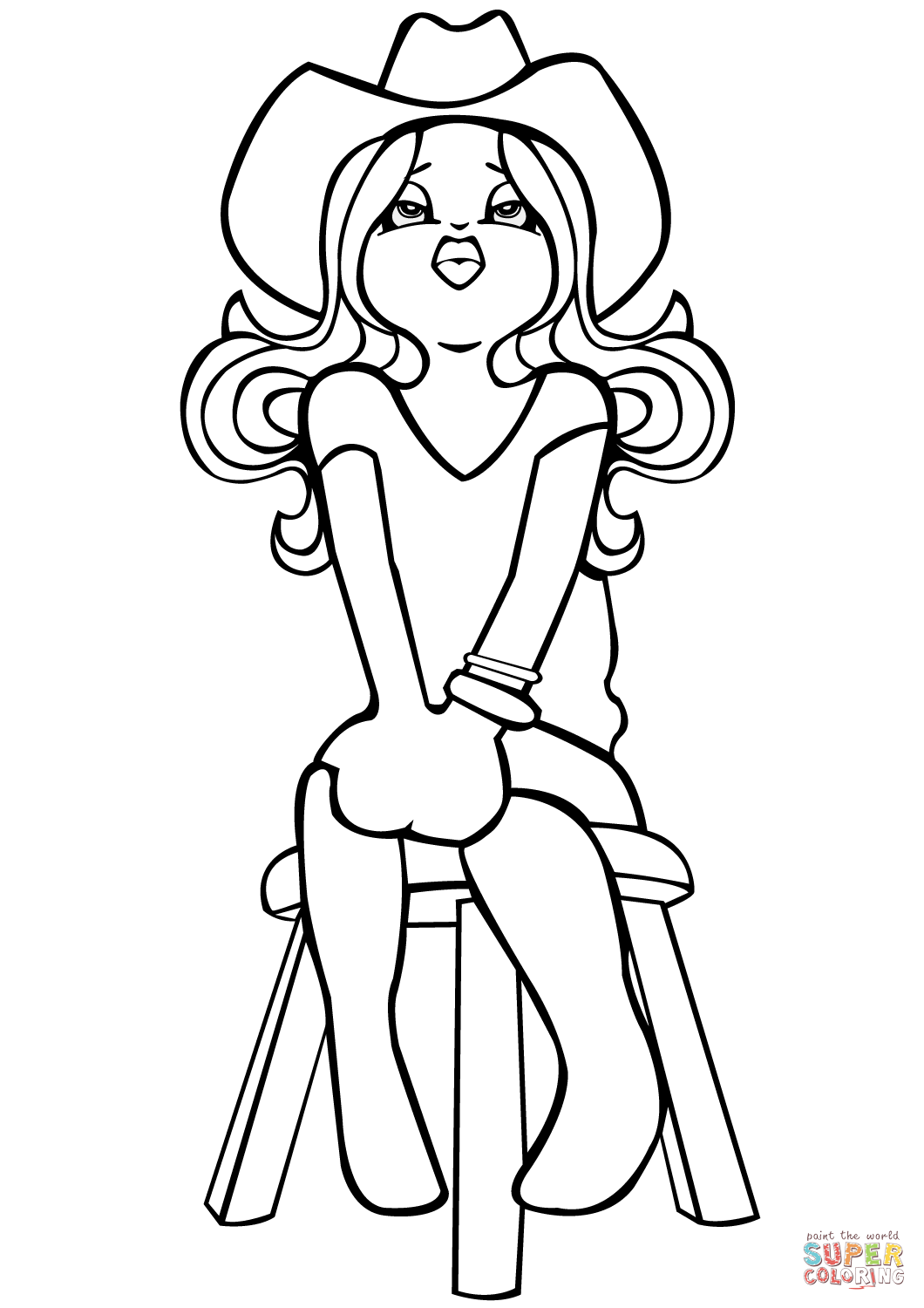 Cowgirl on a stool coloring page free printable coloring pages