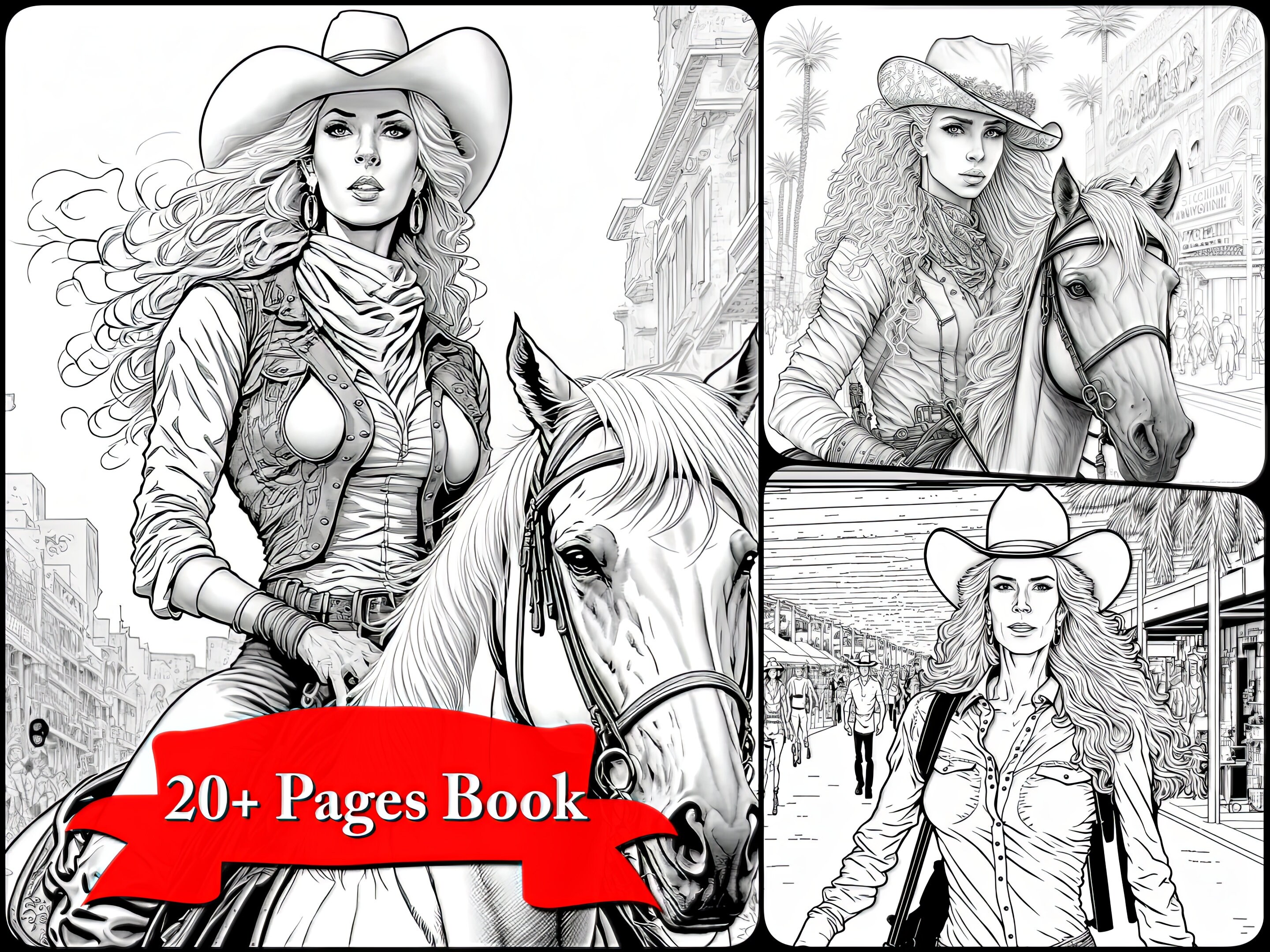 Cowgirl coloring book pages adult coloring page grayscale coloring coloring book adult girls coloring book adult coloring books