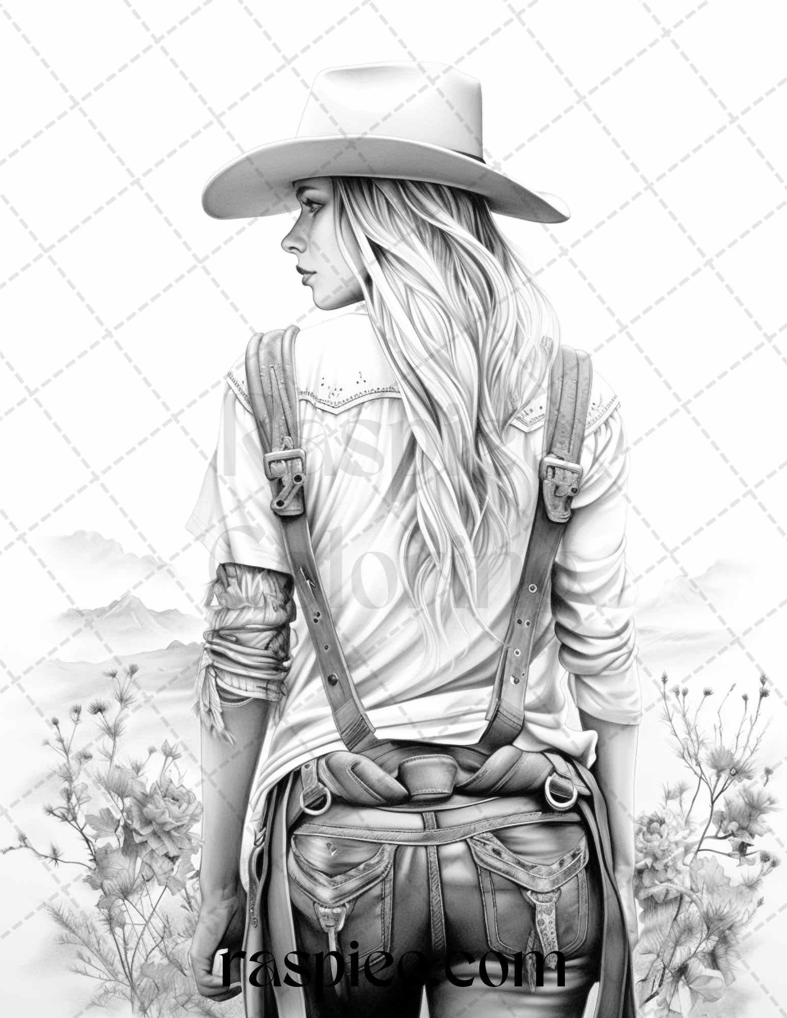 Beautiful cowgirls grayscale coloring pages printable for adults p â coloring