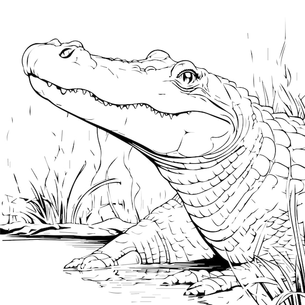 Premium vector crocodile coloring pegas with line art design
