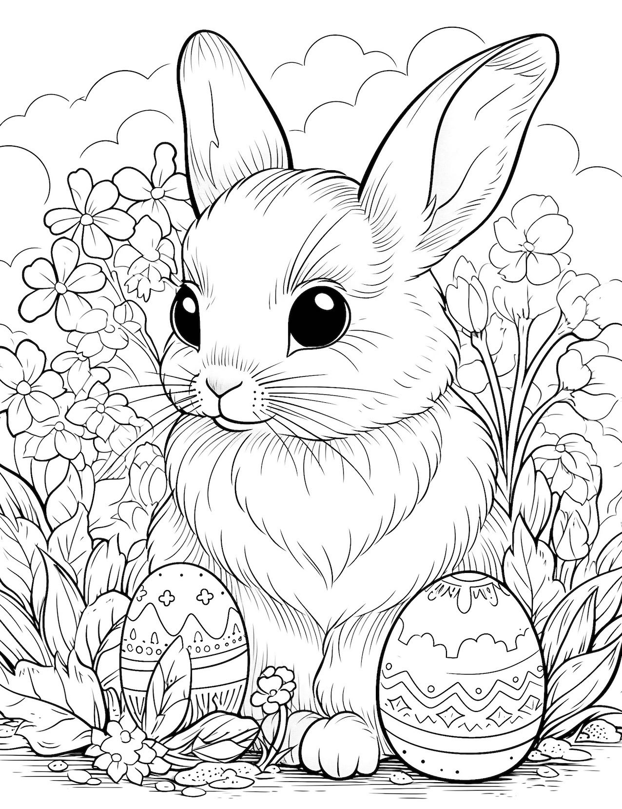 Cute bunny coloring pages for kids and adults