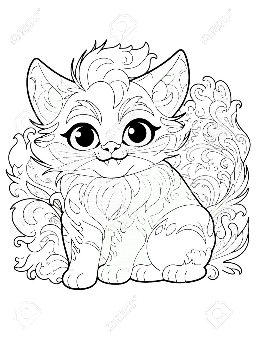 Cute cat coloring page for adults black and white vector illustration royalty free svg cliparts vectors and stock illustration image