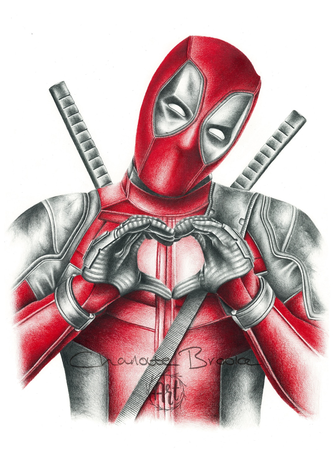 Deadpool pencil portrait drawing print