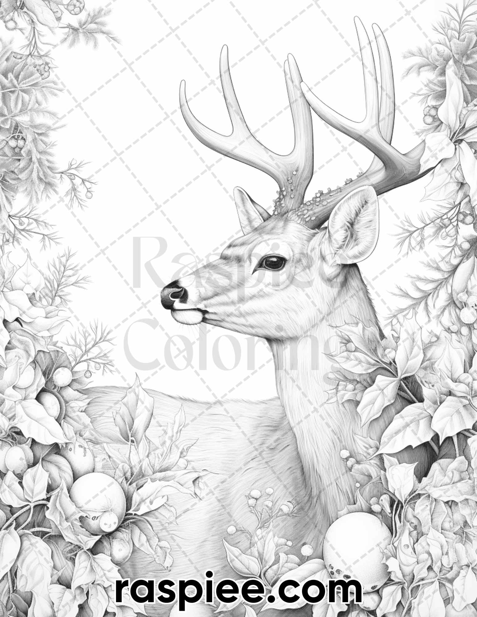 Christmas deer grayscale coloring pages for adults printable pdf i â coloring