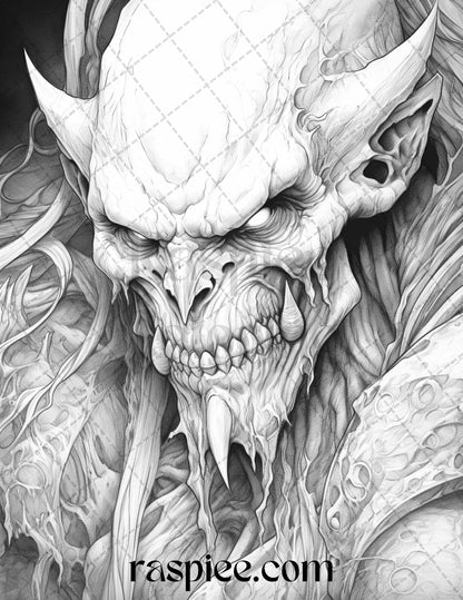 Fantasy demons grayscale coloring pages for adults printable pdf f â coloring