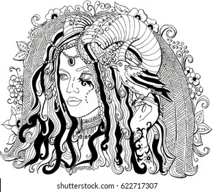 Stock vektor âvector image girl demon horns ravenâ bez autorskãch poplatkå
