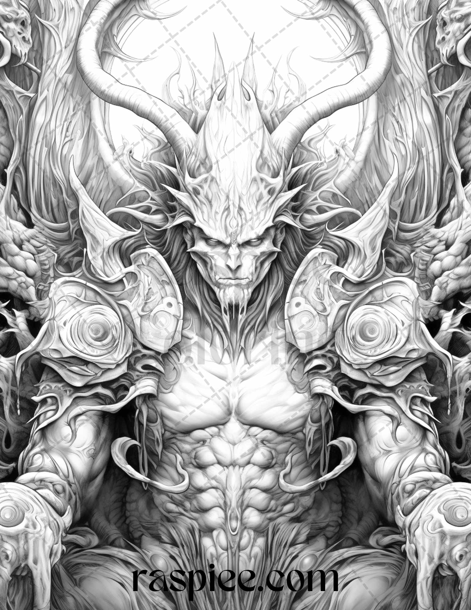 Fantasy demons grayscale coloring pages for adults printable pdf f â coloring