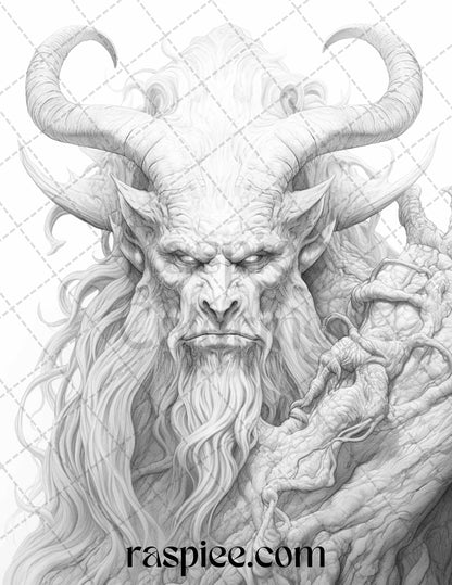 Fantasy demons grayscale coloring pages for adults printable pdf f â coloring