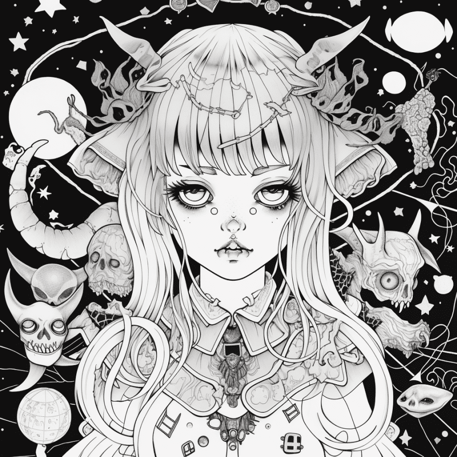 Adult printable coloring pages free creepy kawaii anime dark fantasy printable coloring book sheets