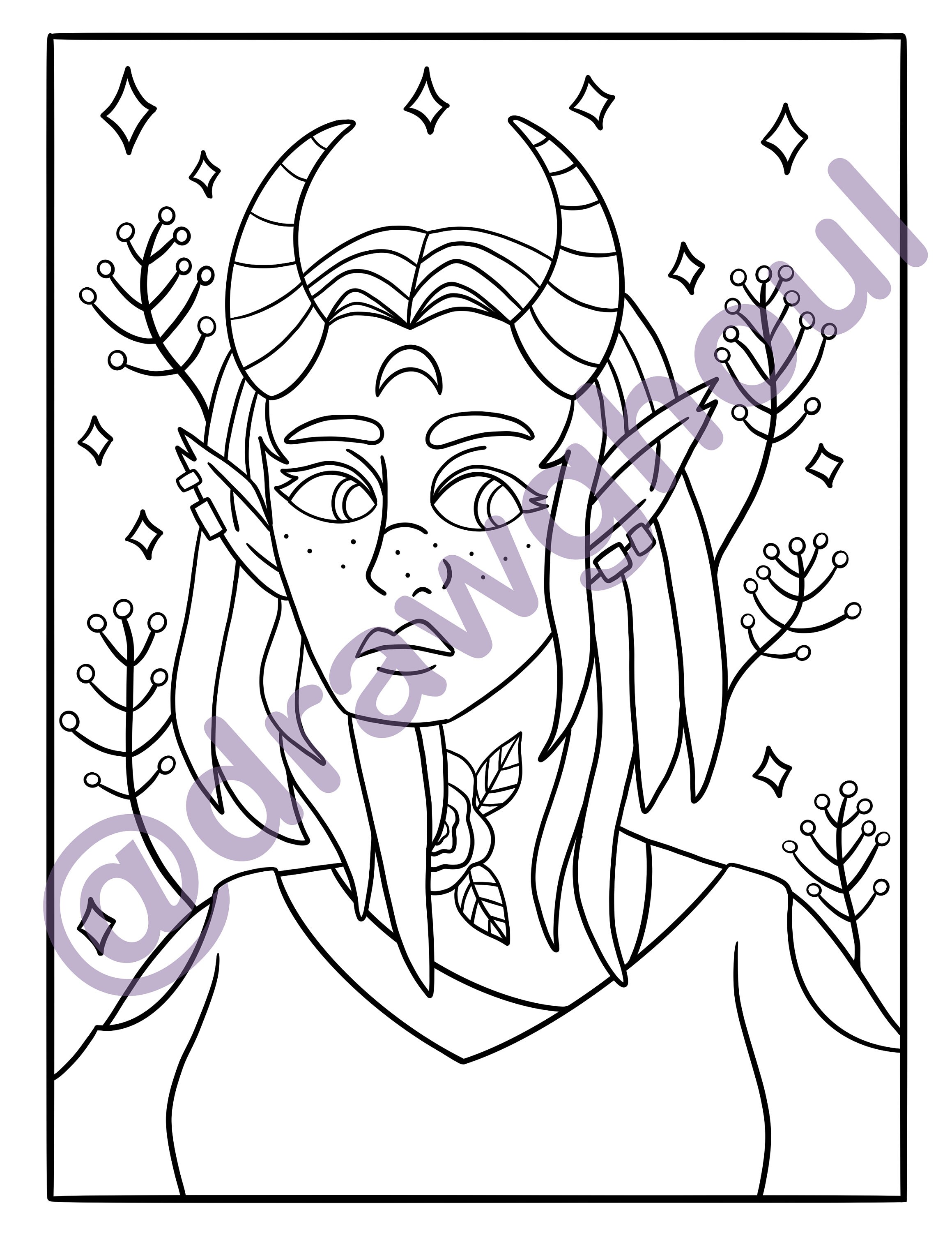 Buy demon girl printable coloring page fashion coloring page fantasy coloring page digital download online in india