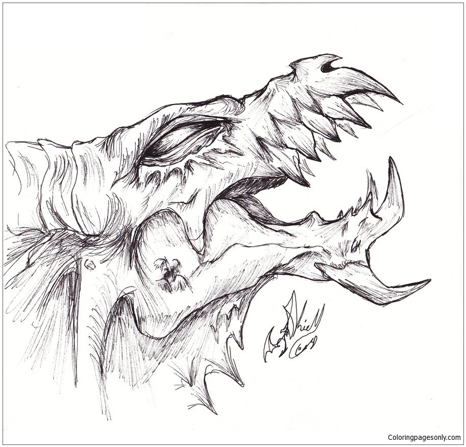 Dragon head demon coloring page