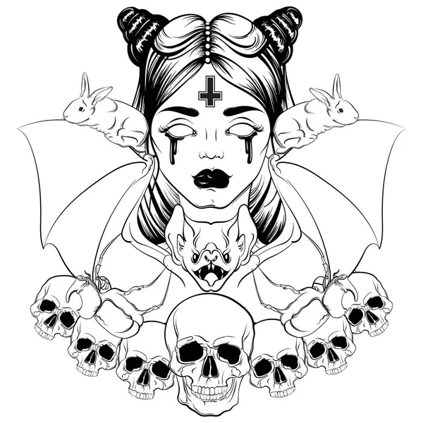 Dark fashion gothic illustration realistic style artwork stock vector by katytutynina