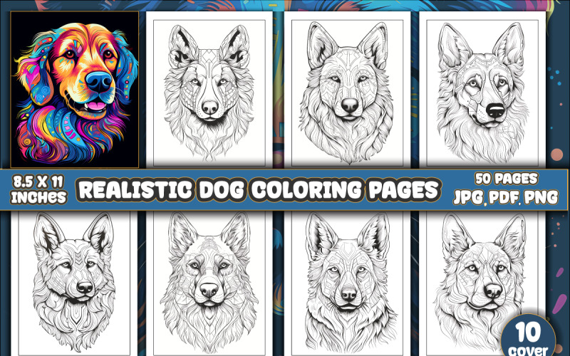 Realistic dog coloring book for kdp