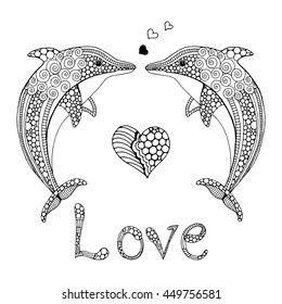 Dolphin doodle love pair happy valentines stock vector royalty free