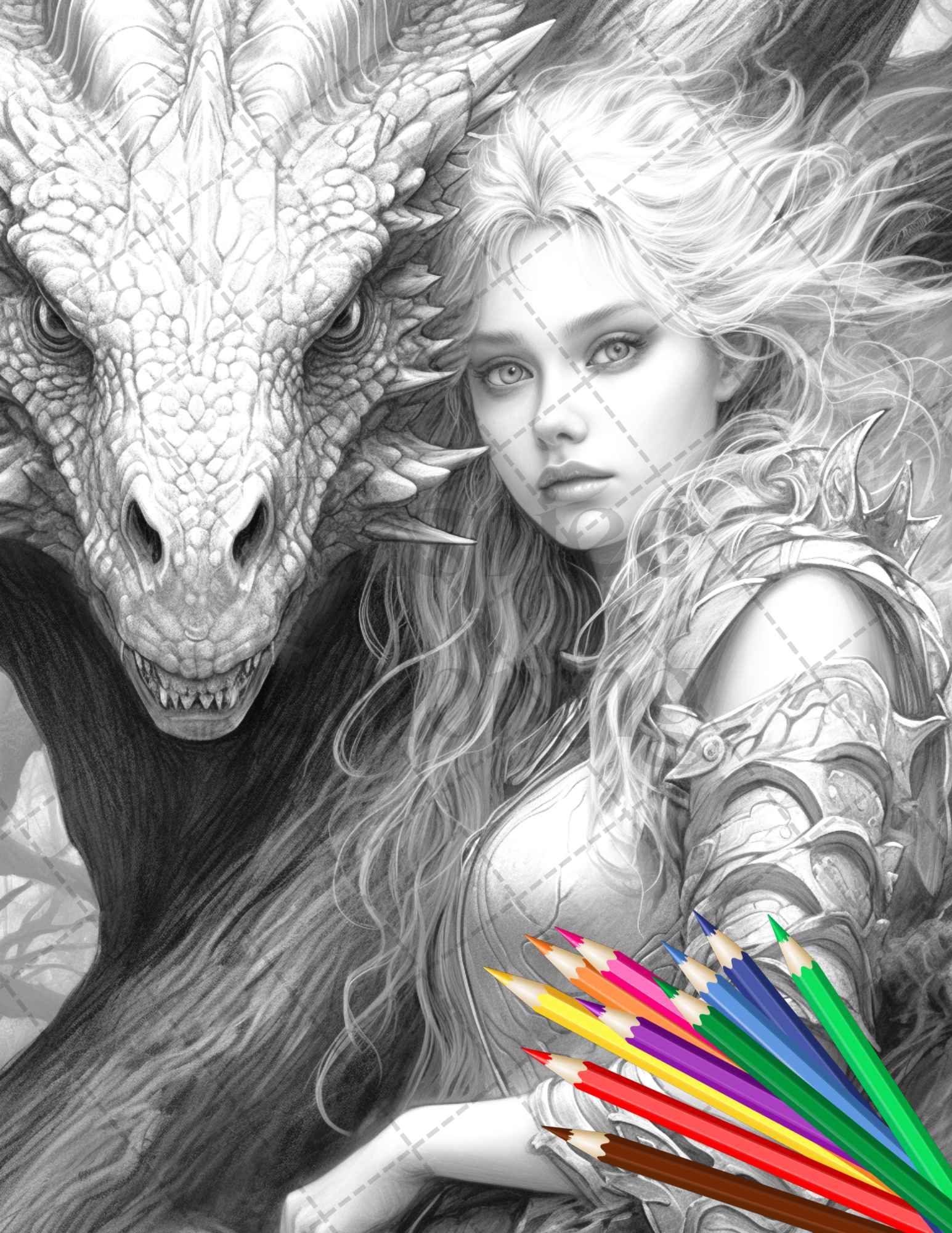 Enchanted dragon queens grayscale coloring pages printable for adults â coloring