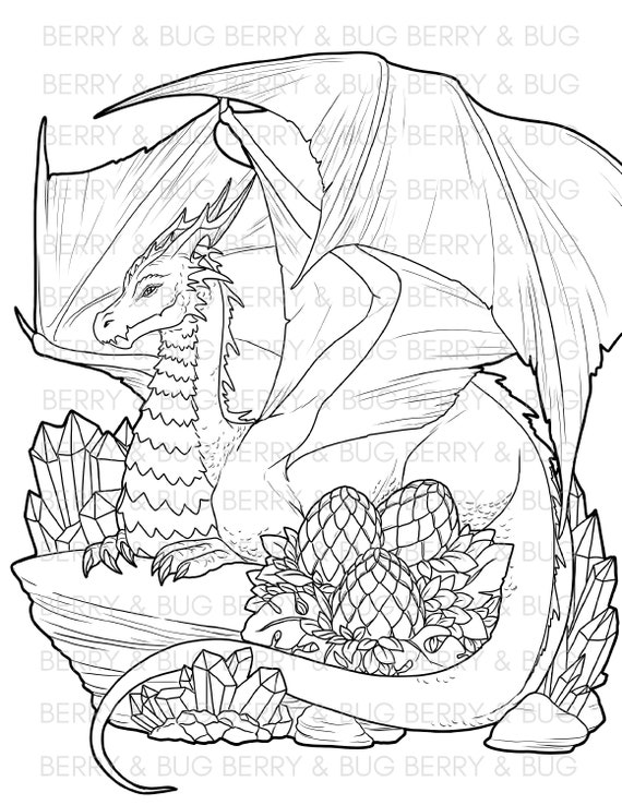 Dragon adult coloring page fantasy illustration coloring for adults printable art instant download realistic dragon