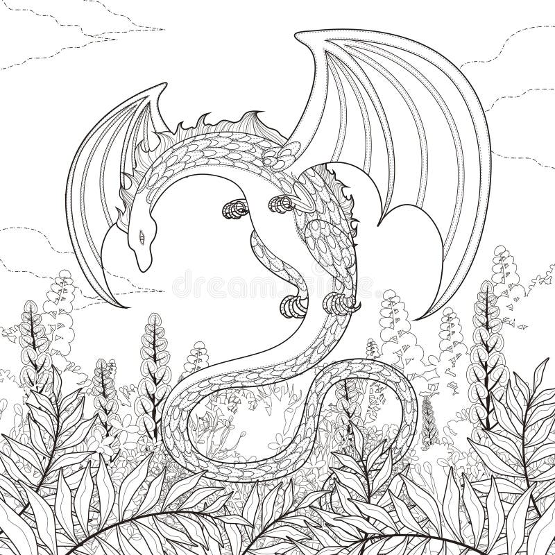 Mystery dragon coloring page stock vector
