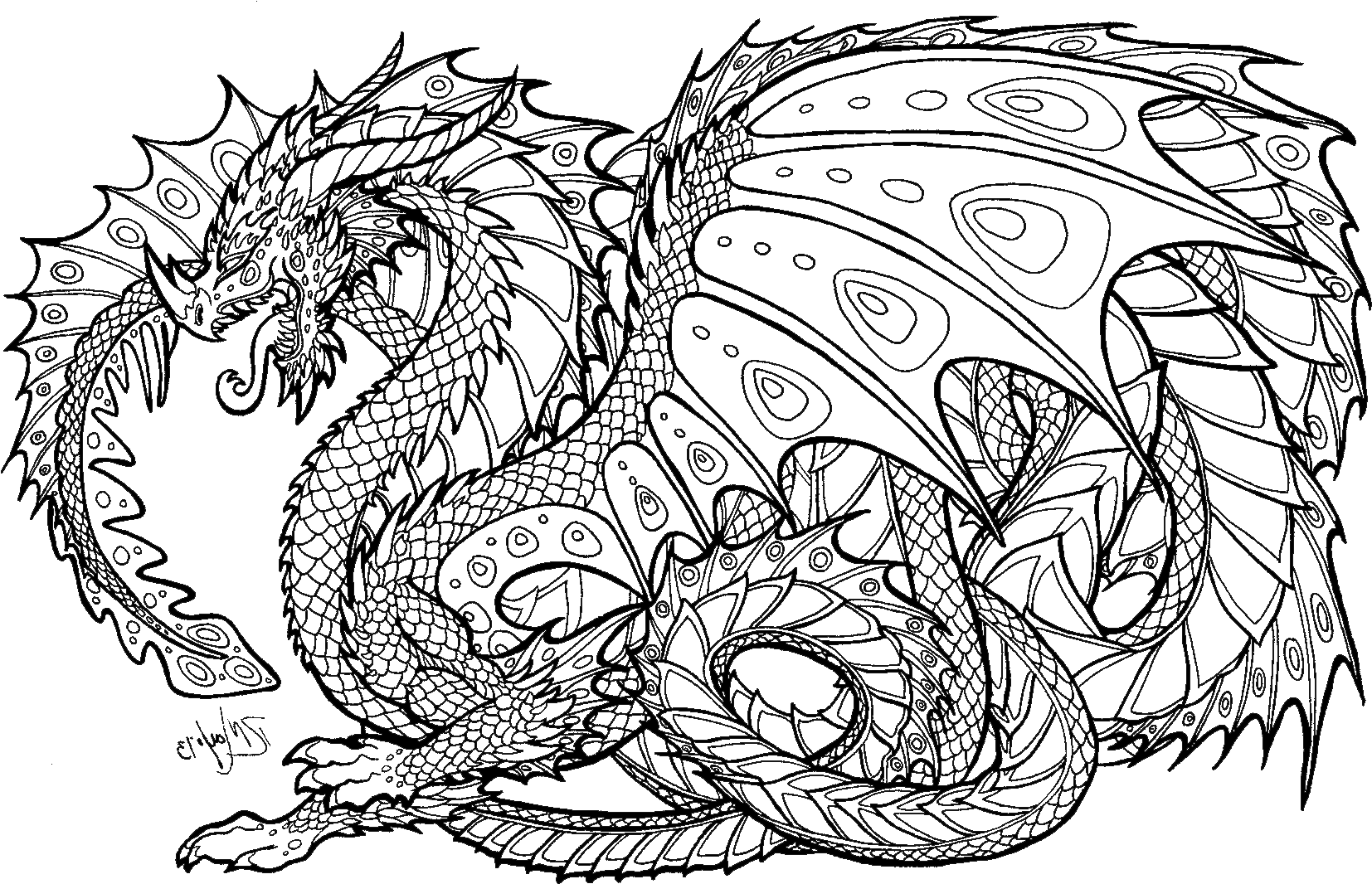 Download realistic dragon coloring pages for adults