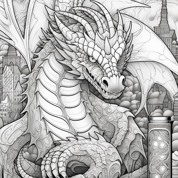 Premium ai image coloring pages for adults dragon coloring pages for adults generative ai