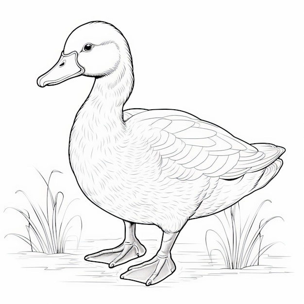 Premium ai image simple whimsical realistic personified duck coloring page for kids