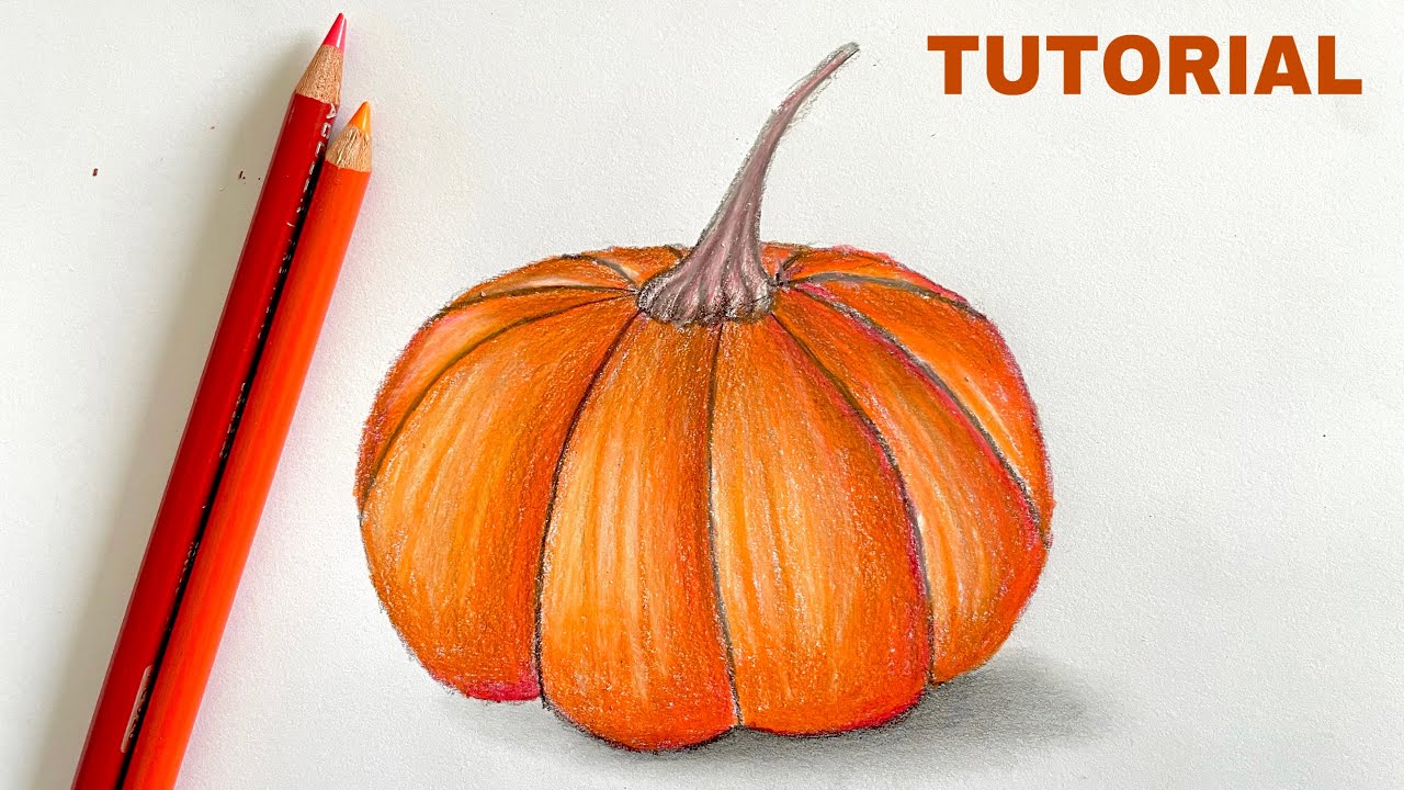 How to draw a pumpkin color pencil tutorial