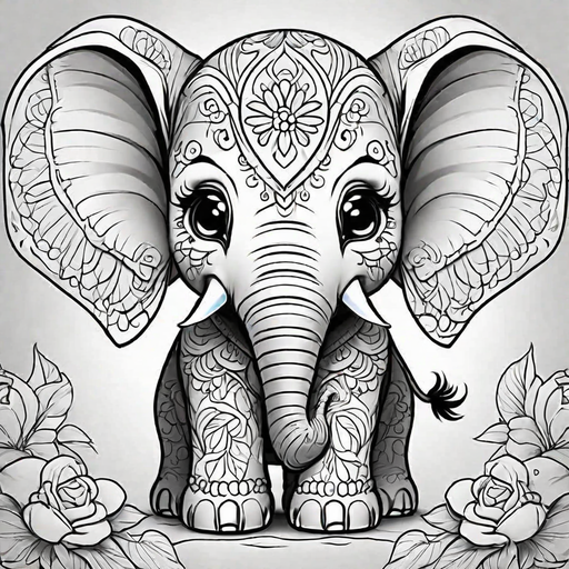 Coloring pages of elephants and flowers