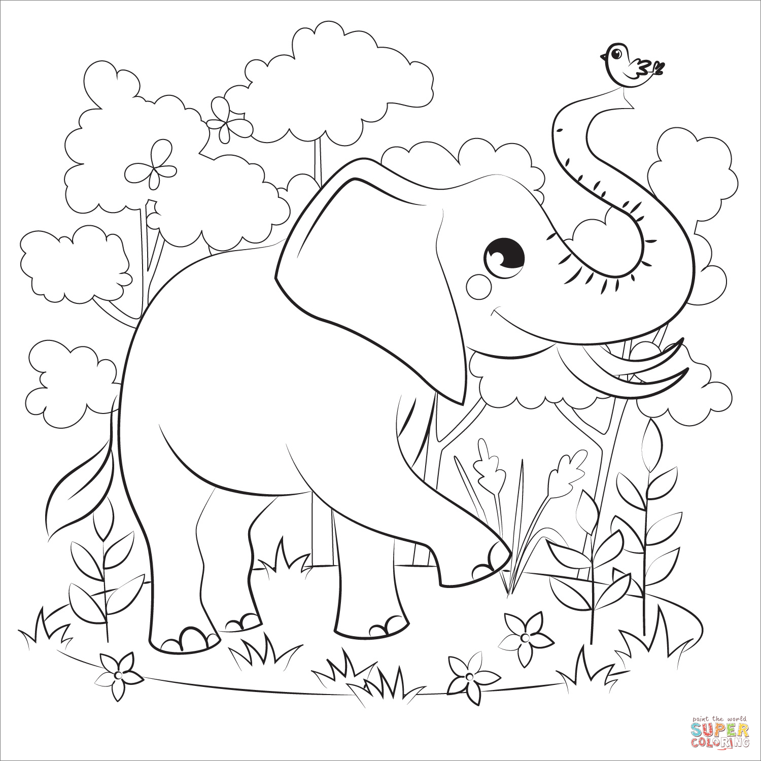 Elephant coloring page free printable coloring pages