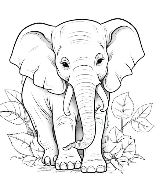 Premium ai image coloring page for kids elephant cartoon