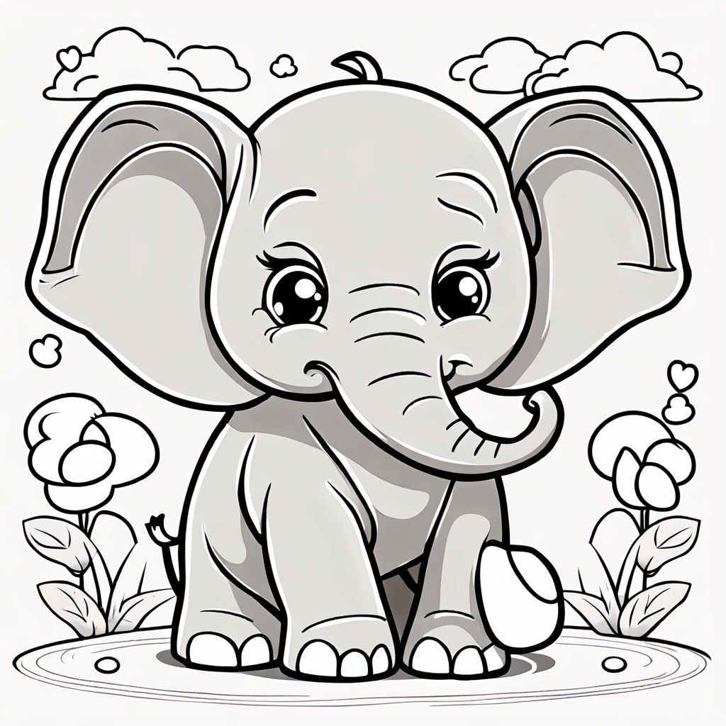 Coloring pages of elephants and flowers