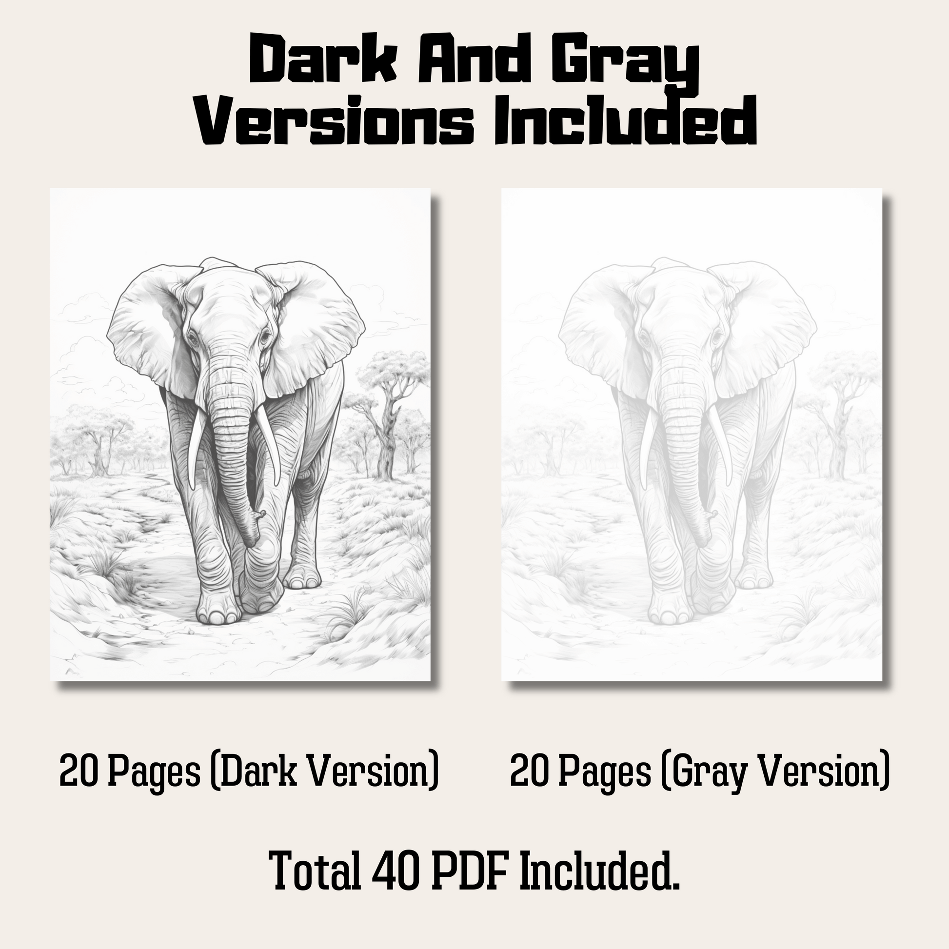 Pages realistic elephant grayscale coloring book instant download â funny print for you