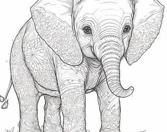 Elephant cute coloring book ai created cute animals elephant black and white coloring book