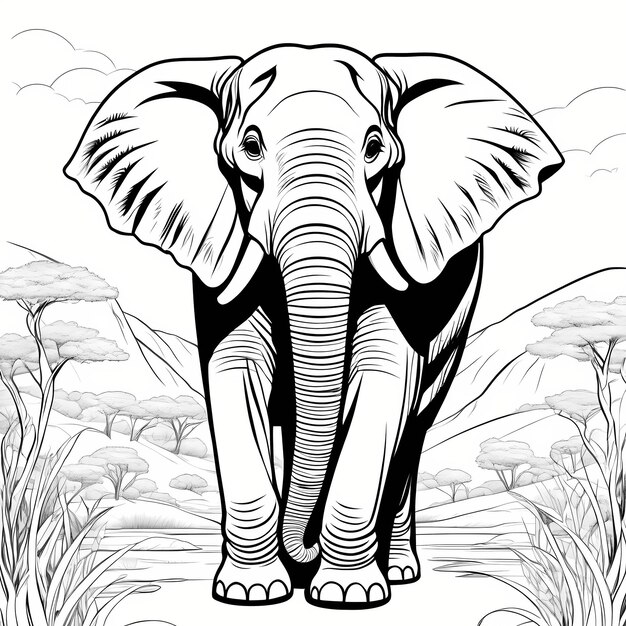 Premium ai image elephant coloring page for kids ai generated