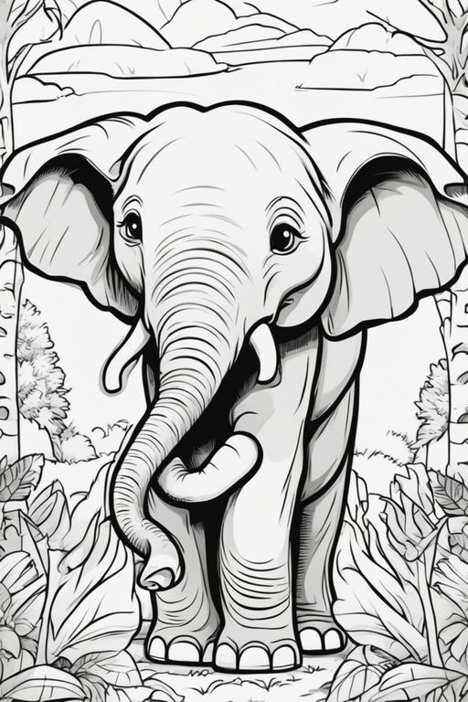 Adult coloring book page elephant face
