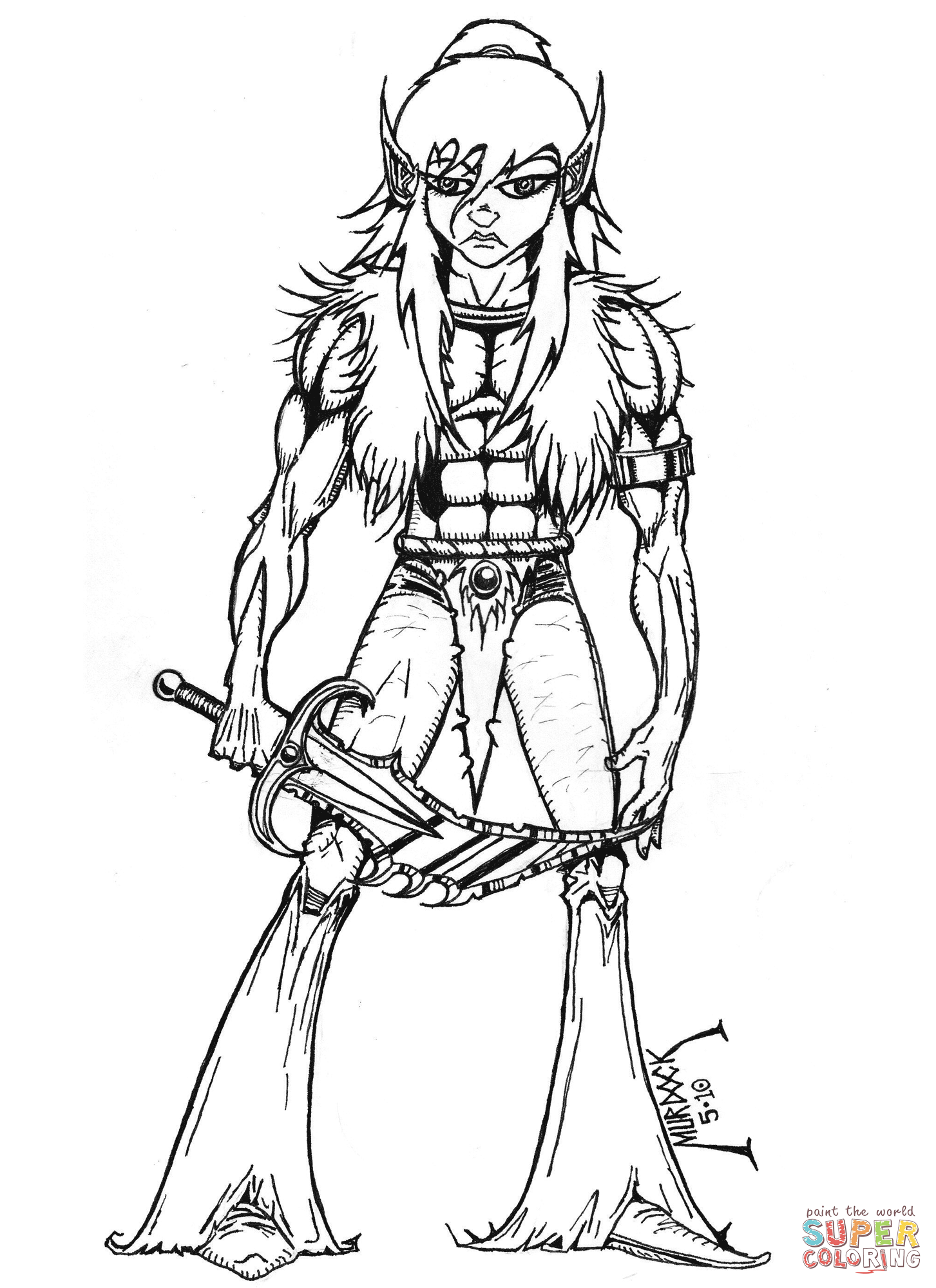Warrior elf coloring page free printable coloring pages